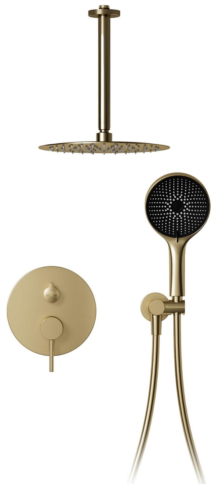Regenduschkopf 30 cm, 360° verstellbar, gebürstetes Gold, Duschset