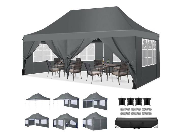 Gazebo pop-up professionnel 3x6M avec 4 murs amovibles, tente de fête étanche de qualité commerciale avec protection UPF50 +