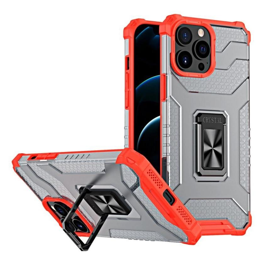 Hurtel Crystal Ring Case robuste Kickstand TPU/PC Panzer Handyhülle Hard Case für iPhone 12 Pro rot (Apple iPhone 12 Pro) (1404978613)