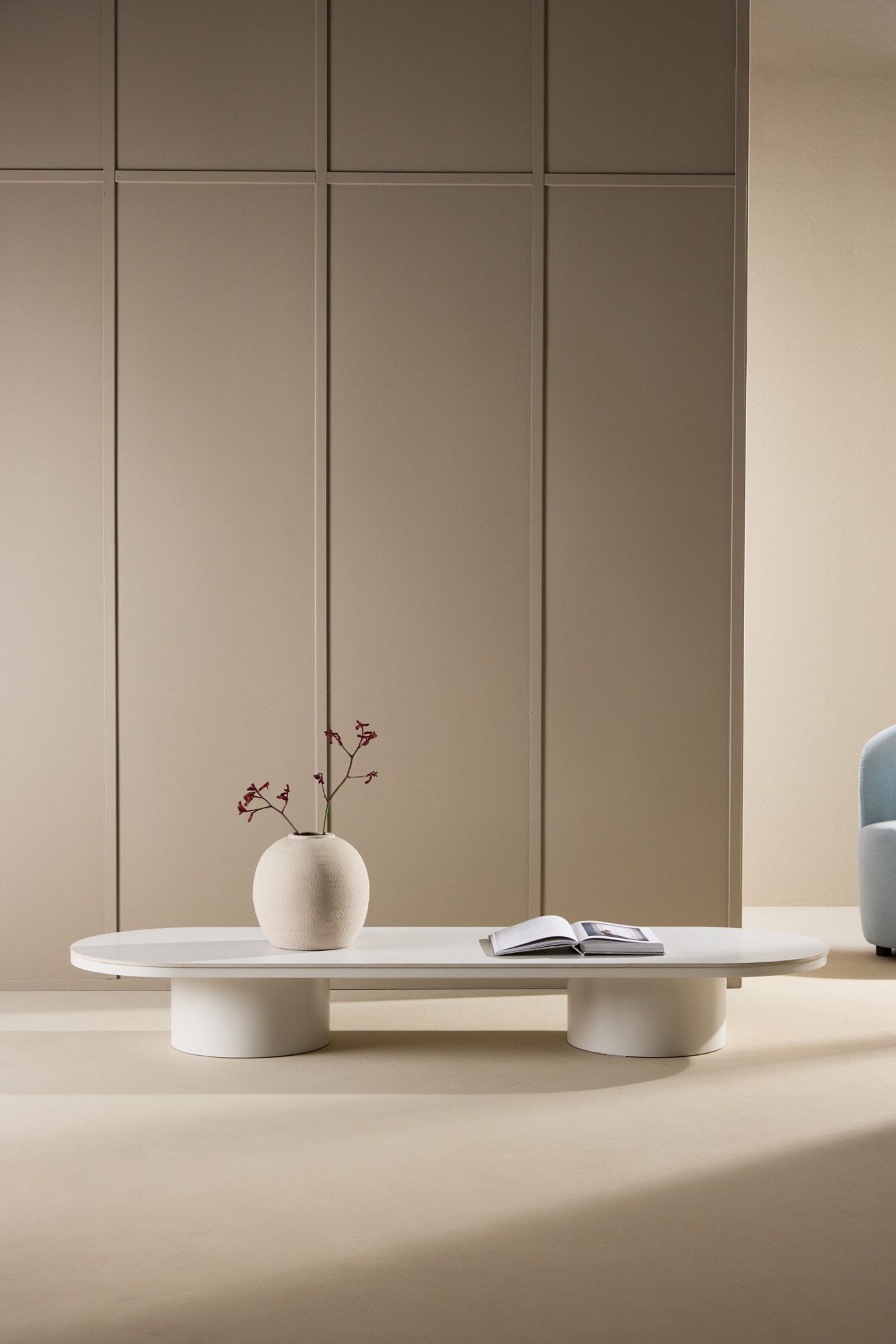 Couchtisch VENTURE HOME "Narvik, ovaler Couchtisch 190 × 60 cm mit Sinterstein-Tischplatte", weiss (beige, beige, beige), B:60cm H:25cm T:190cm, Tische, Couchtisch, Sofatisch, MDF, 3D-Papier, sehr niedrig, rundliche Form, geräumig beige, beige, beige B/H/