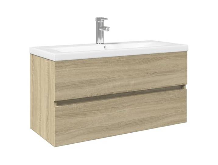 POUFGDR Badezimmermöbel-Set, 2-teilig, Keramik und Holz Fleckenfeste Keramikspüle, Wandschrank, feuchtigkeitsbeständiges Holz, hängende Aufbewahrung, platzsparend