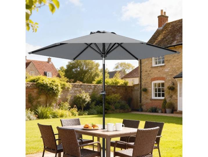 Outsunny Parasol Hexagonal Métal Polyester Gris Ø2,3m