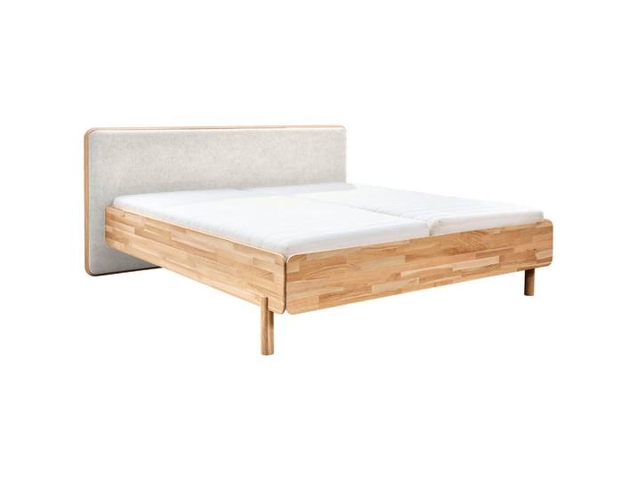 Linea Natura Bett, Creme, Wildeiche, Holz, Eiche, furniert, Hartholz, 180x200 cm, gepolstertes Kopfteil, für Lattenrost geeignet, Schlafzimmer, Betten, Doppelbetten