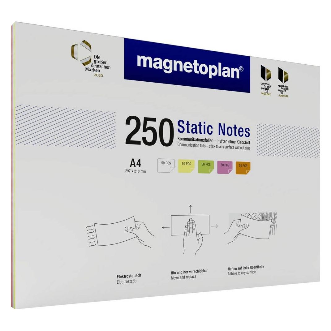 Magnetoplan Haftnotiz Static Notes, DIN A4, 250 Stück sortiert (297 x 210 mm) (11250410)
