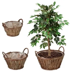 Relaxdays Rundes Blumentopf 3er Set aus Holz Weiß,Braun