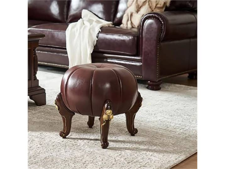 CAJJDJ Kürbis-Hocker mit Massivholz-Beinen Kompakter Kürbis-Hocker mit gepolstertem Sitz und Massivholz-Beinen.(Brown)