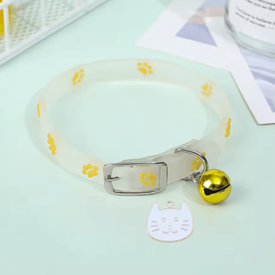Inspire Picks Luminous Paw Print Pet Collar For Nighttime Safety & Style yellow