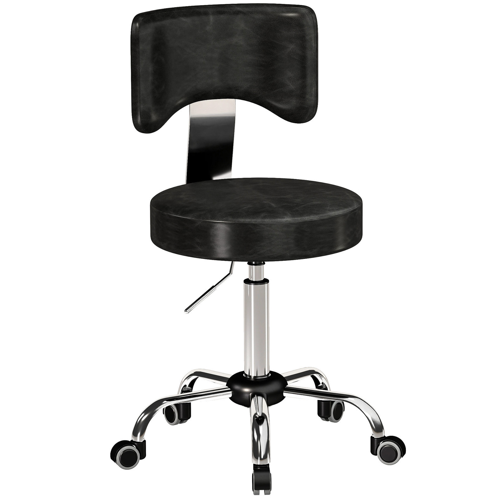 HOMCOM Rolkruk met rugleuning en wielen, zwart PU-leer