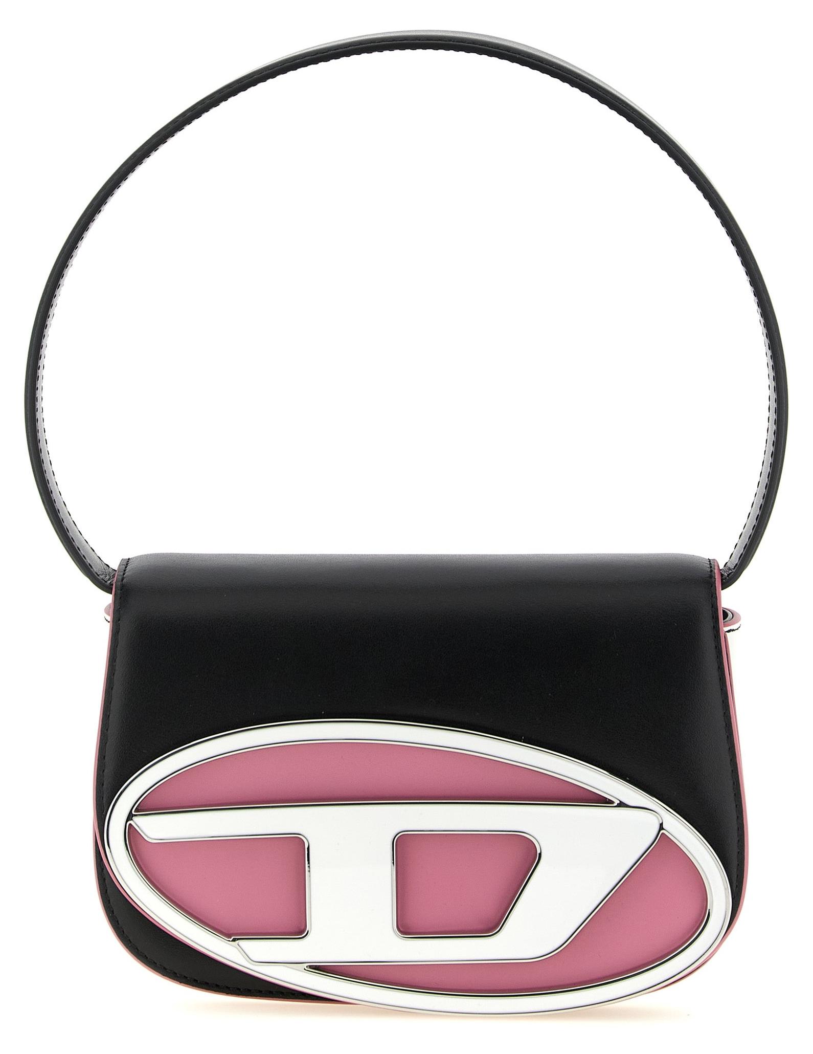 Diesel 1DR Umhängetasche Nappa schwarz rosa Oval-D-Plakette