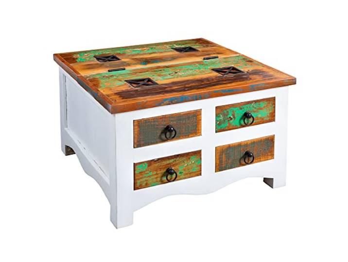 Riess Ambiente Couchtisch Jakarta - 70x70cm - weiß bunt Stauraum Unikat, handgefertigt, individuelle Maserung, montiert geliefert, belastbar bis 80 kg