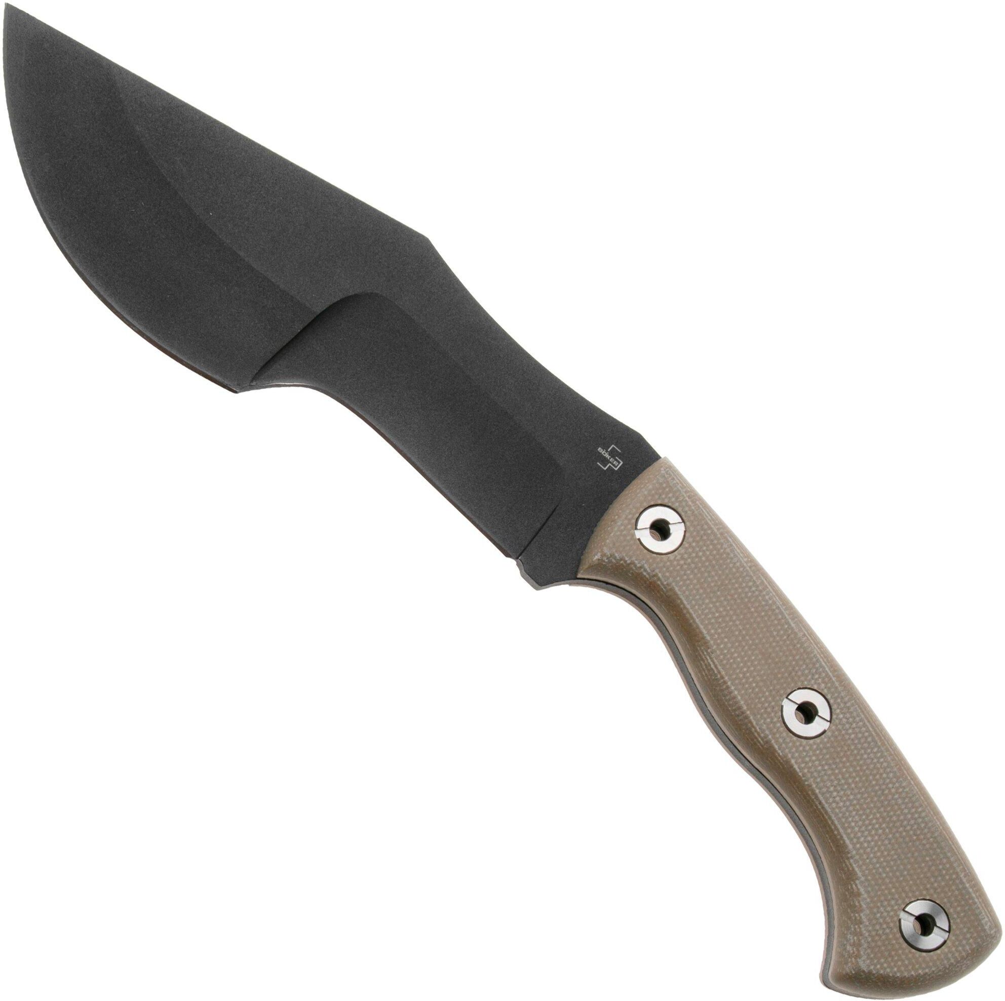 Böker Plus Tracker 2.0 02BO114, Black 1095 Carbon Steel, Brown Micarta coltello da sopravvivenza, Dave Wenger design