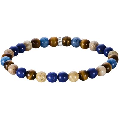 Armband THOMAS SABO "Bead Armband" Gr. 21, silber (silberfarben, braun, blau, natur, braun, blau, natur), Armbänder, Damen, 21, Silber 925 (recycelt), Armband, mit Dumortierit, Tigerauge, Lapislazuli-Imitat, Jaspis