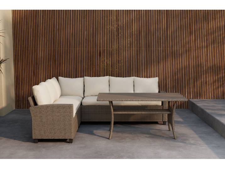 Garten Loungeset Baresa – Großes Ecksofa mit Couchtisch - Beige - Luxusbetten24
