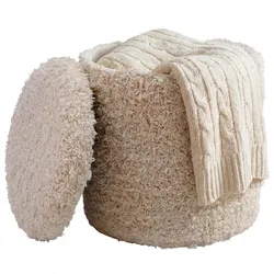 SITZHOCKER RHONE, Stoff, mit Textilbezug, Beige, Ø 40 x 45 cm