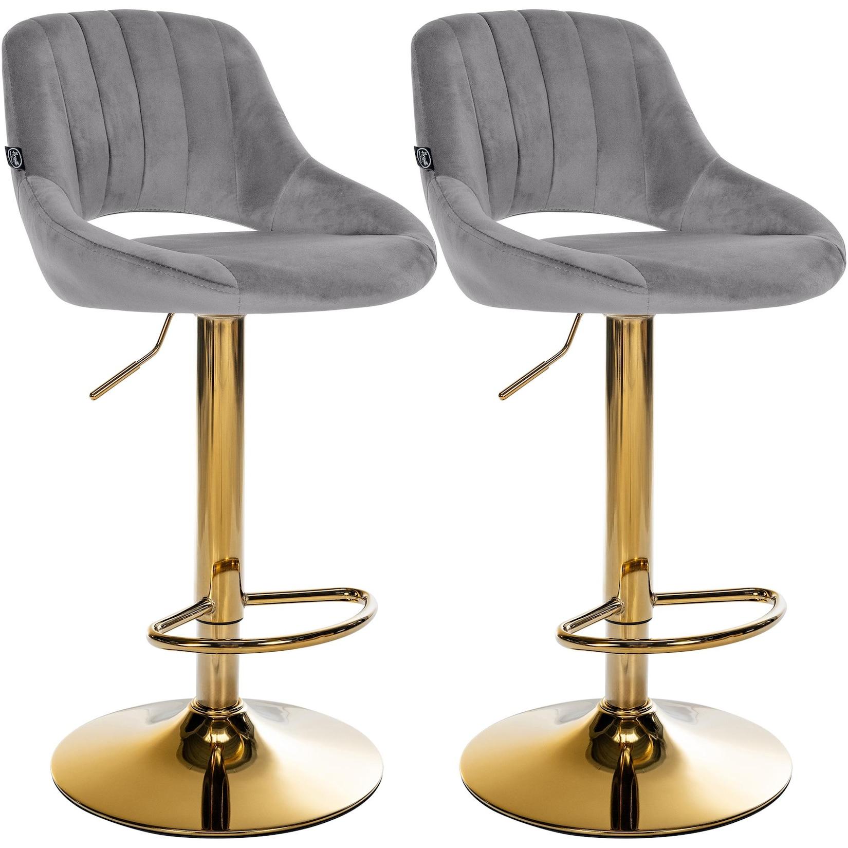 CLP 2er Set Barhocker Milet Samt G - Farbe: dunkelgrau, Gestellmaterial: Metall gold