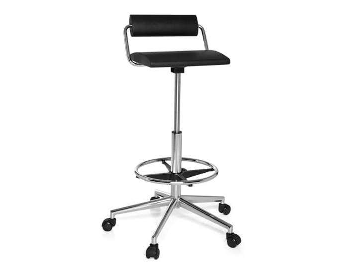 hjh OFFICE 665170 Arbeitsstuhl TOP Work 28 Hartschaum Schwarz Arbeitshocker mit Rollen & Lehne, Fußring höhenverstellbar