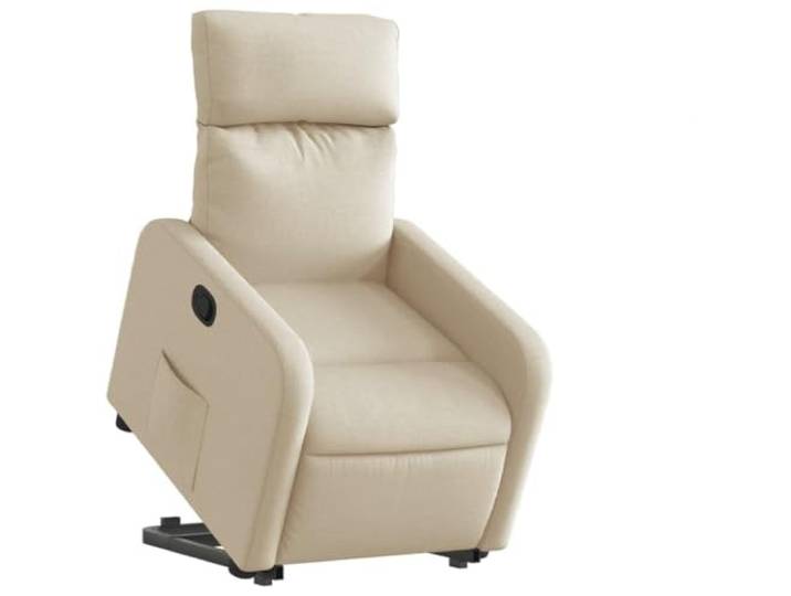 Relaxsessel mit Aufstehhilfe Creme Stoff Elektromotor,manuelle Liegefunktion bis 135 Grad,Seitentasche,Holz-und-Metall-Rahmen,maximal 110 kg