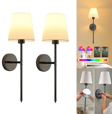 Friendly Fresh Finds Wireless Wall Sconce RGB Wall Lamp Rechargeable Remote Control Fabric Shade Bedroom Light black rgb