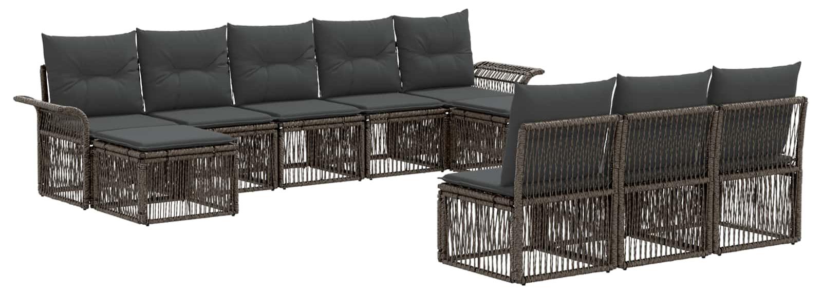 Gartenmöbel-Set, 10 Stück, grau, aus synthetischem Rattan
