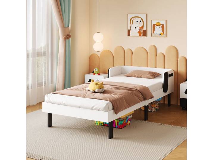 Lit enfant - SUNFECILI - 90x200 cm - Bois massif - Blanc - Design contemporain