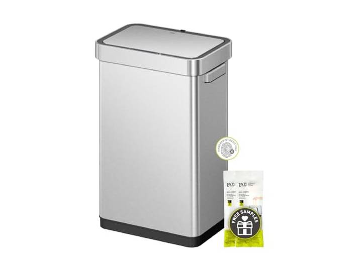 EKO Deluxe Mirage-T Mülleimer mit Bewegungssensor, berührungslos, rechteckig, 50 Liter, mattes Edelstahl-Finish