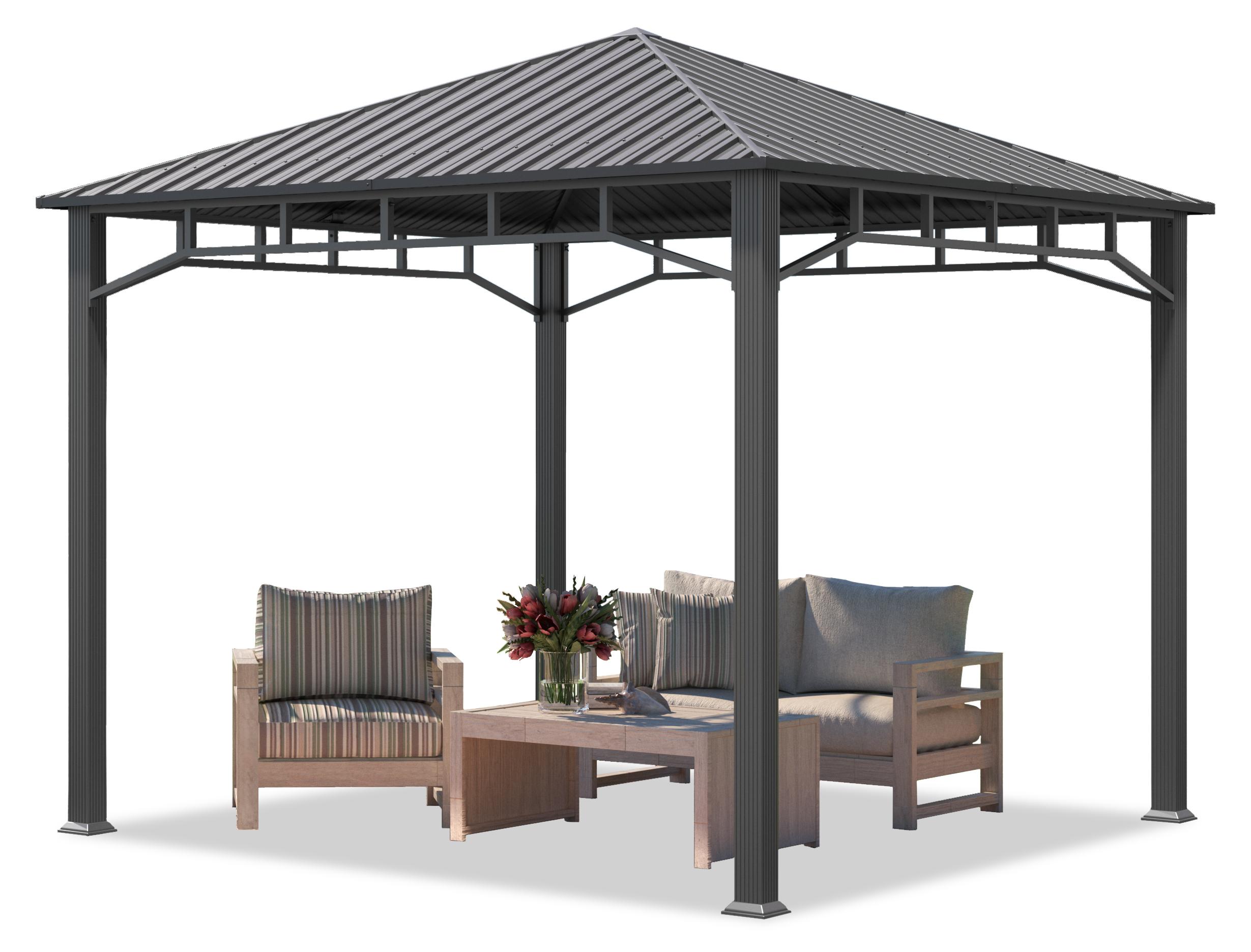 Gartenpavillon 3x3 m Stahldach Hardtop, ohne Seitenteile, Pfosten 9x9 cm
