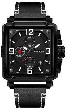 Everyday Crate SANDA 5304 Quartz Mens Watch Waterproof Leather Strap Calendar Dress Watch belt Black