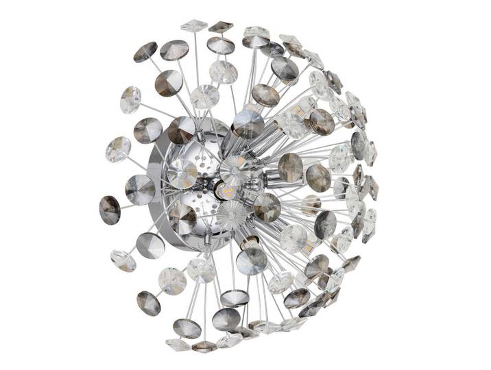 Globo Kristall-Wandleuchte, Grau, Klar, Chromfarben, Metall, Glas, 16 mm, F, 22.5 cm, CE, Lampen & Leuchten, Innenbeleuchtung, Wandlampe