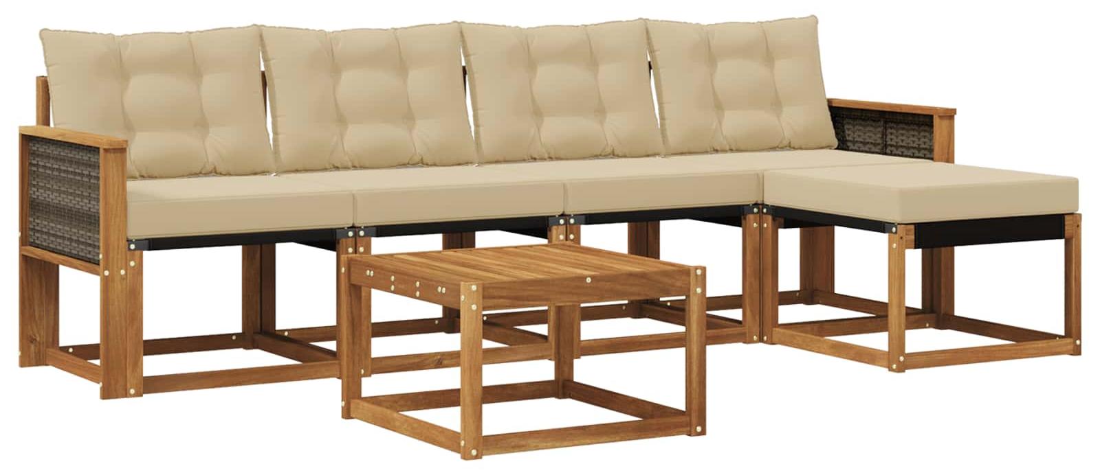Outdoor-Sofagarnitur mit Kissen 6 pcs Natur und Beige