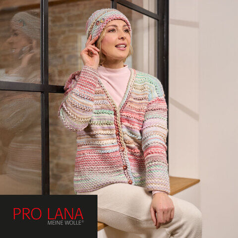 Strickanleitung – Jacke & Mütze mit Fantasiemusterstreifen aus Pro Lana Armonia