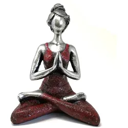 Yoga Lady Figure -  Silver & Bordeaux 24cm