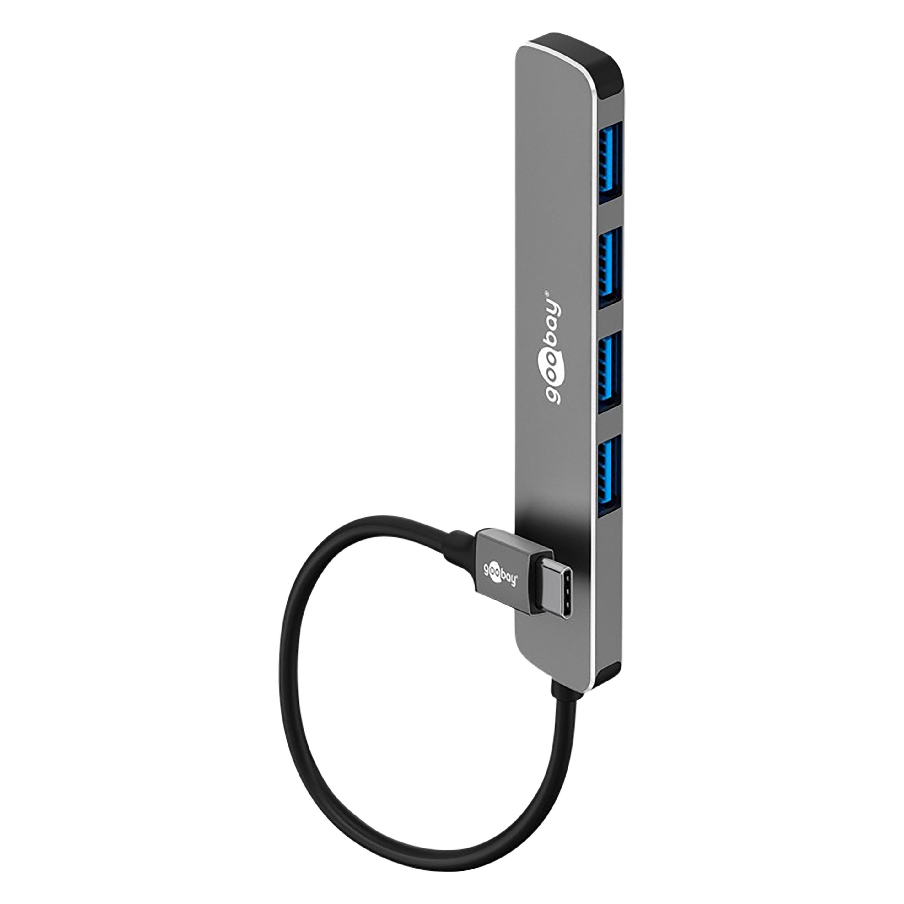 Goobay Slim 4-Port USB-Hub, USB-C auf USB-A, 5 Gbit/s (USB-C, 4 Ports) (79157)