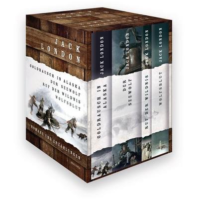Jack London, Romane und Erzählungen (Goldrausch in Alaska - Der Seewolf - Ruf der Wildnis - Wolfsblut) (4 Bände im Schuber), Gebundene Ausgabe von