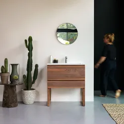 Badezimmerschrank aus Nussbaum massiv und Premium-Terrazzo Moon Edgar 80
