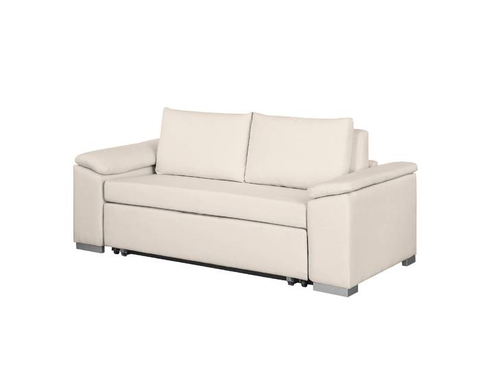 Schlafsofa mit schräger Armlehne Beige/Creme Stoff Doran 210cm Modern