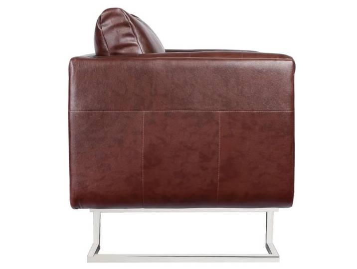 Fauteuil cube avec pieds chromés - Marron - MEE - Cuir synthétique