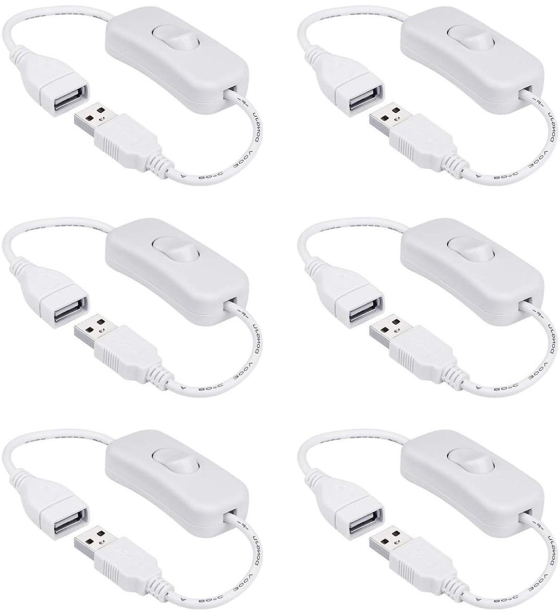 USB-schakelaarkabel met aan/uit-schakelaar en tuimelschakelaar, 0,3 m, wit