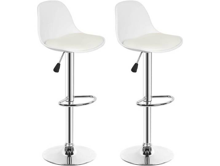 Lot de 2 Tabourets de bar en PU - YIS - Contemporain - Réglable en hauteur - Blanc