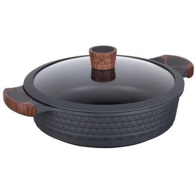Kochtopf RESTO KITCHENWARE "Capella, Schmortopf antihaftbeschichtet und spülmaschinenfest", schwarz (schwarz, matt), H:8cm L:38,5cm Ø:28cm, Töpfe, Kochtopf, mit Glasdeckel und stoßdämpfendem Silikonrand, im Geschenkkarton