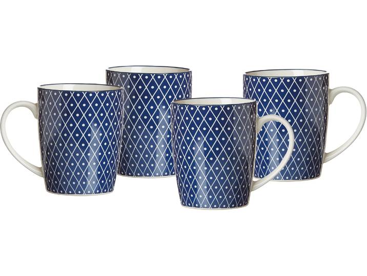 Becher RITZENHOFF & BREKER ROYAL REIKO , weiß (weiß, blau), H:10cm Ø:8cm, Keramik, Trinkgefäße, Becher, 4-teilig