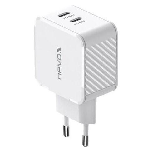 Nevox 65W Dual USB-C PD Ladegert GaN weiá (65 W, 2 Ports) (2579)