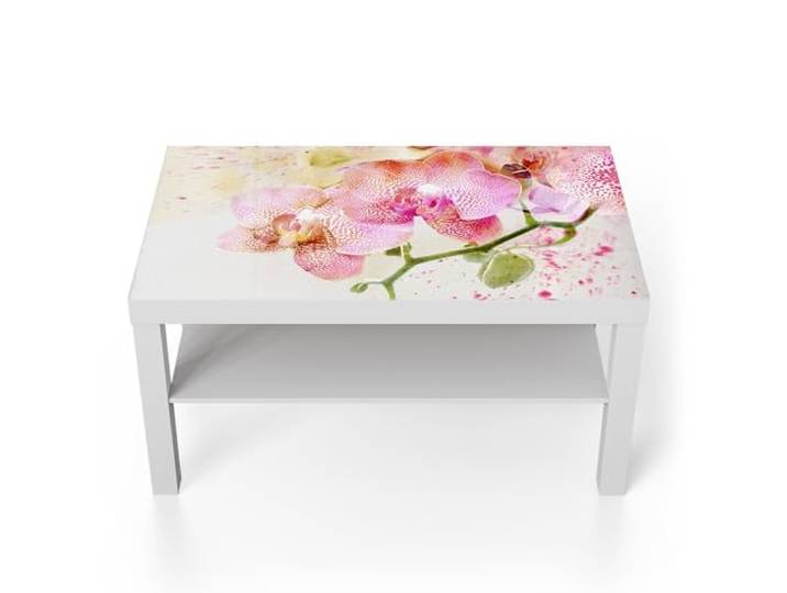 DEQORI Glastisch weiß groß 90x50 cm Motiv Orchideenflüstern ausgefallener Beistelltisch aus Glas Hochglanz Couchtisch fürs Wohnzimmer moderner Couch Tisch mit Design