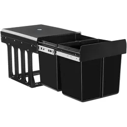tectake Abfallsammler, ASHLYN, Kunststoff, 2-fach Trennung, Teleskopschienen, Schrank ab 40 cm, 2 x 15 l, 35 x 48 x 35 cm, schwarz