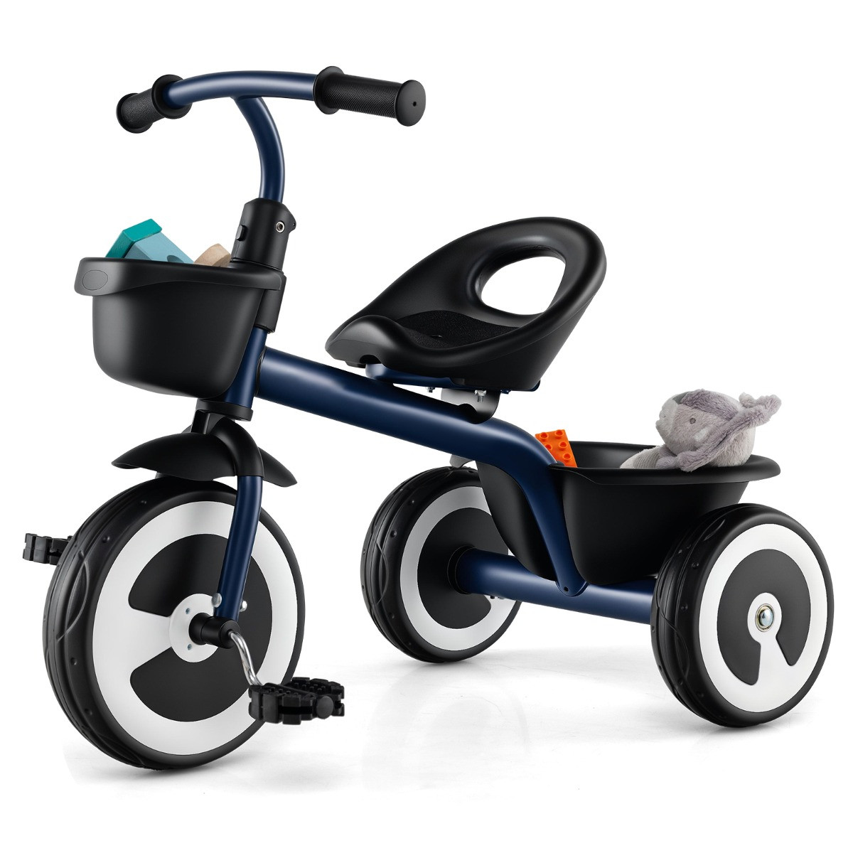 Costway Loopfiets voor Kinderen met Verstelbare Zitting, 2 Manden en Robuust Koolstofijzeren Frame - Zwart