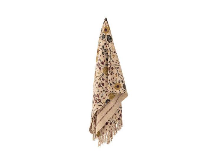 Tagesdecke Fiora – recycelte Baumwolle mit floralem Muster - Naturton - Luxusbetten24