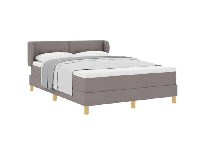 PUGYNBK Boxspringbett, 140 x 190 cm, Stoff, Taupe Verstellbares Kopfteil, Holzlatt, Taschenfederkernmatratze, Kunststofffüße
