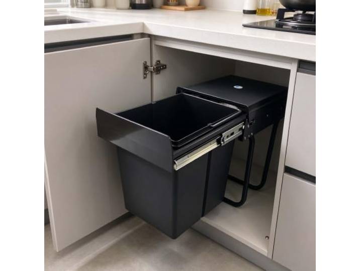 GAOCUNBING Ausziehbarer Küchenabfalleimer mit Soft-Close-Funktion, 1 x 15 l, für unter die Spüle, mit Teleskopauszügen und Deckel Black