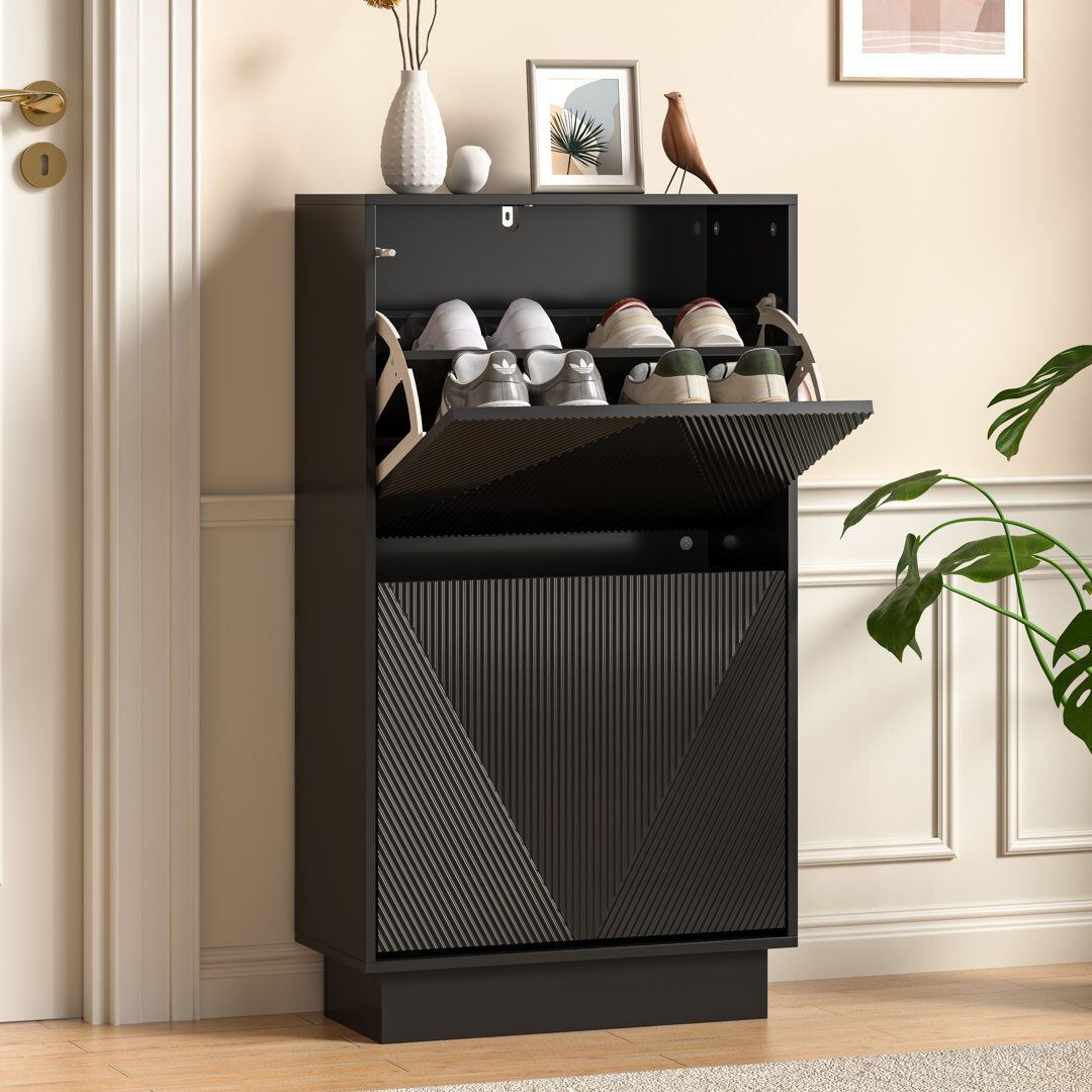 Latitude Run 8 Pair 2 FliP Drawers Shoe Storage Cabinet Black 12