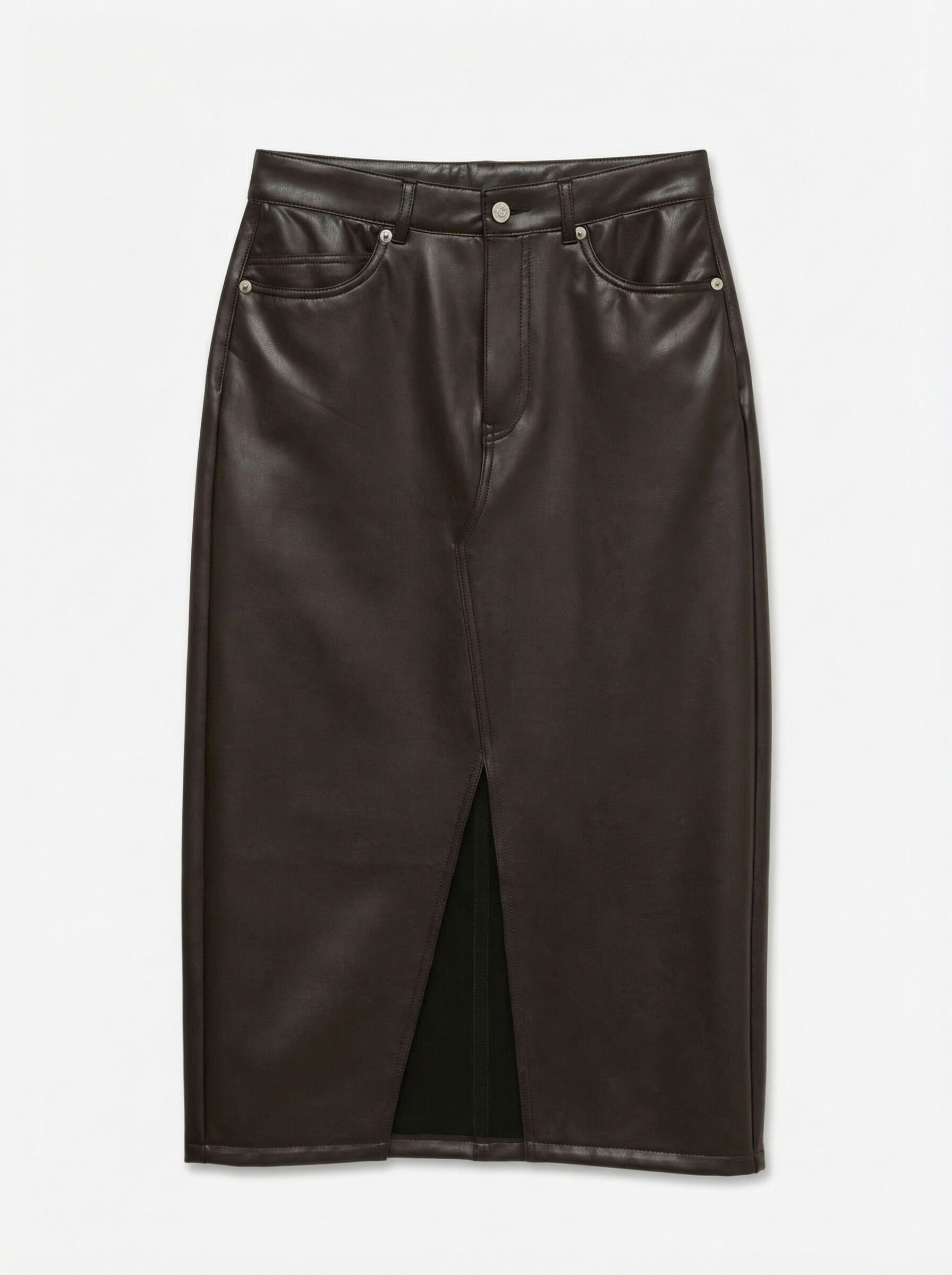 Lederimitatrock VERO MODA "VMVERI HR CALF PL SKIRT NOOS", Damen, Gr. XL, chocolate torte, Web, Obermaterial: 96% Polyester, 4% Elasthan, unifarben, wadenlang, Röcke Lederimitatrock, Lederimitat, mit Stretch, high waist chocolate torte XL