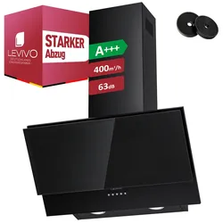 Levivo A+++ Kopffreie Dunstabzugshaube 60cm Umluft & Abluft mit 400 m3/h Luftleistung, Abzugshaube mit 2 Aktivkohlefiltern, 1 Fettfilter, 3 Stufen, 2 LEDs
